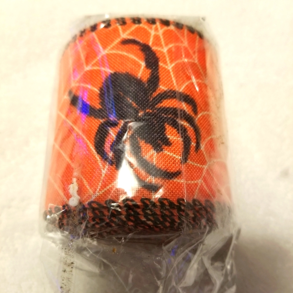 Halloween New Wired Ribbon Orange w/ Black Spiders & White Webs 2.5" x 10 Yards